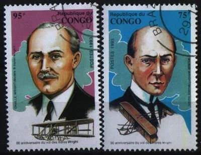 Лот: 7731538. Фото: 1. Конго 1993г братья Райт 2марки. Марки