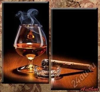 Лот: 5723092. Фото: 1. Модульная Картина "Сигара и виски... Холсты чистые