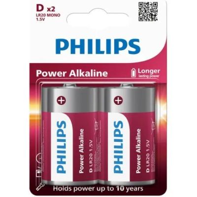 Лот: 25794318. Фото: 1. Батарейка Philips LR20/2BL Power... Батарейки, аккумуляторы, элементы питания