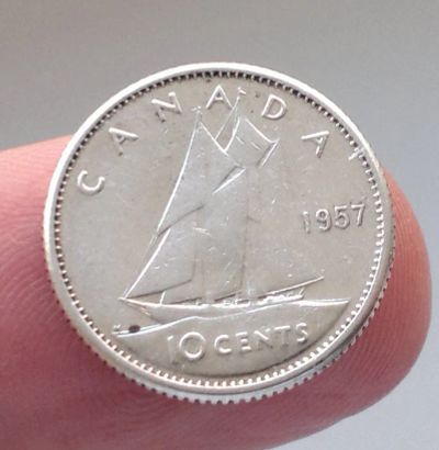 Лот: 12070478. Фото: 1. 10 центов 1957 Канада.Серебро. Америка