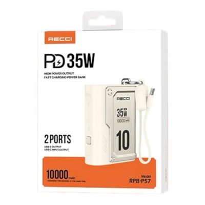 Лот: 25794900. Фото: 1. POWER BANK RECCI RPB-P57 PD 35W... Внешние, портативные аккумуляторы для смартфонов (Power bank)