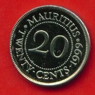 Лот: 9974252. Фото: 1. Маврикий 20 центов 1999 (599). Африка