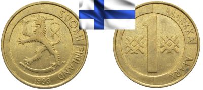 Лот: 19237119. Фото: 1. Финляндия 1 марка 1993 первый... Европа