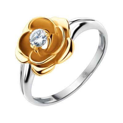 Лот: 23822725. Фото: 1. Серебряное кольцо с фианитом и... Кольца, перстни