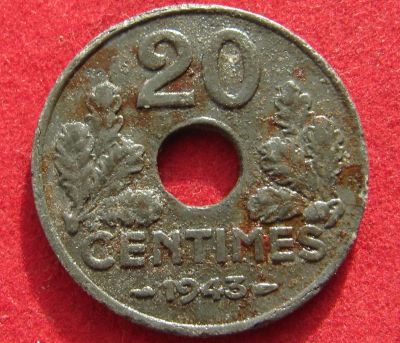 Лот: 15575103. Фото: 1. Франция 20 сантимов 1943г. Остальные страны