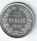 Лот: 14981350. Фото: 1. 25 пенни 1915 г. Для Финляндии... Россия до 1917 года