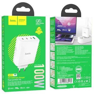 Лот: 22144127. Фото: 1. СЗУ HOCO N31 4PORT 4xUBS-C 100W... Зарядные устройства, блоки питания, адаптеры сетевые для смартфонов