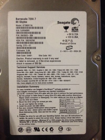Лот: 6369888. Фото: 1. Жесткий диск 80 gb. Жёсткие диски (HDD)