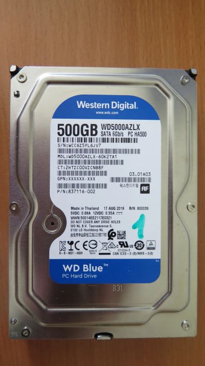 Лот: 25313590. Фото: 1. Жесткий диск WD Blue 500Gb (WD5000AZLX... Жёсткие диски (HDD)