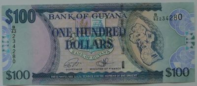 Лот: 9597655. Фото: 1. Гайана 100 долларов 2016, в обороте... Америка