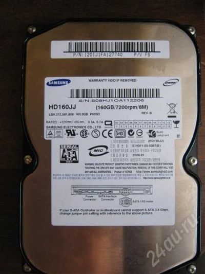 Лот: 390303. Фото: 1. Samsung HD160JJ 160Gb SATA. Жёсткие диски (HDD)
