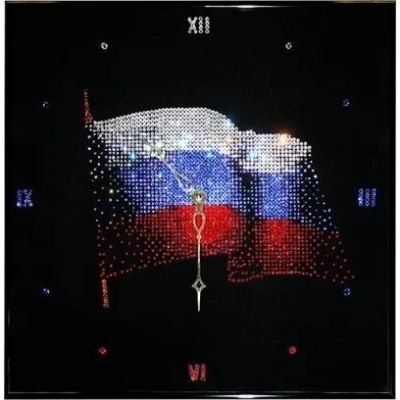 Лот: 21291254. Фото: 1. Картина Часы Флаг России с кристаллами... Другое (сувениры, подарки)