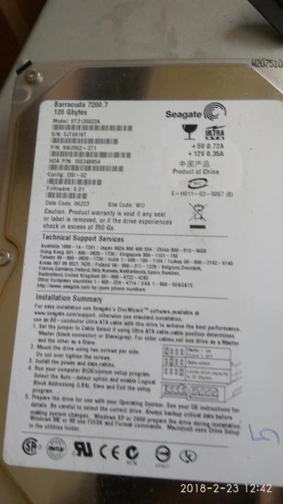 Лот: 11135013. Фото: 1. Жеский диск №5 Seagate ST3120022A... Жёсткие диски (HDD)