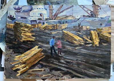Лот: 22462480. Фото: 1. Картина Антон Довнар. Порт Игарка. Картины, гравюры