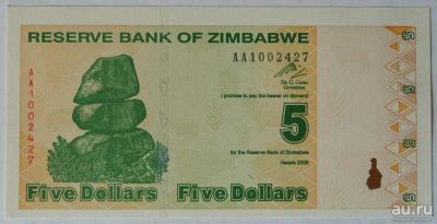 Лот: 5583675. Фото: 1. R Зимбабве 5 долларов 2009, UNC. Африка