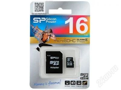 Лот: 2439260. Фото: 1. MicroSDHC SP 16Gb class 6 + SD... Карты памяти