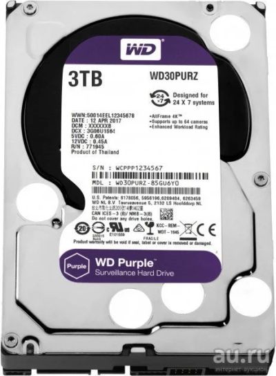 Лот: 18272590. Фото: 1. 3.5" 3Tb Western Digital WD30PURZ. Жёсткие диски (HDD)