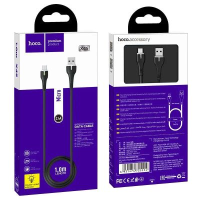 Лот: 22149803. Фото: 1. Кабель HOCO X45 microUSB 1m (Black... Дата-кабели, переходники