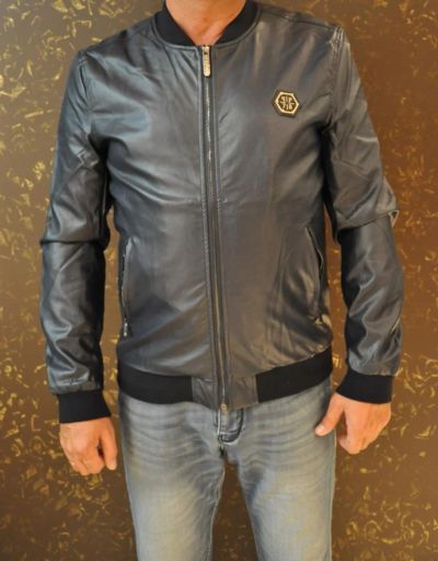 Лот: 8322305. Фото: 1. Кожаная куртка Philipp Plein тёмно... Верхняя одежда