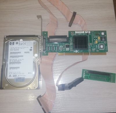 Лот: 18520907. Фото: 1. SCSI-контроллер + HDD + кабель... Платы расширения, контроллеры, доп. порты