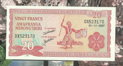 Лот: 18294305. Фото: 1. Бурунди 20 франков 2007 UNC С... Африка