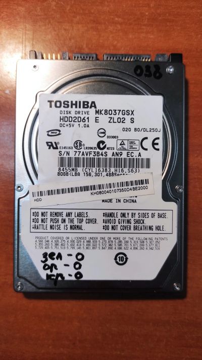 Лот: 21136162. Фото: 1. Жесткий диск Toshiba MK8037GSX. Жёсткие диски