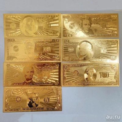 Лот: 13700720. Фото: 1. Золотые банкноты Доллары (7 шт... Сувенирные мелочи
