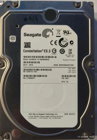 Лот: 24766857. Фото: 1. HDD ST1000NM003 #N4. Жёсткие диски (HDD)