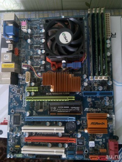 Лот: 9641414. Фото: 1. Комплект Asrock M3A785GXH/128M... Материнские платы