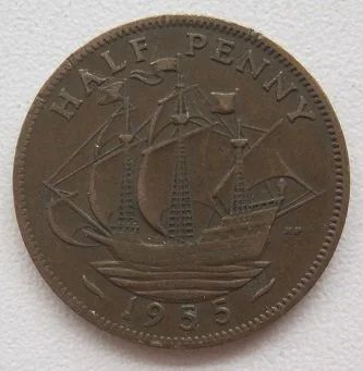 Лот: 12074857. Фото: 1. Великобритания 1/2 пенни 1955. Великобритания и острова