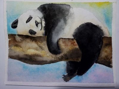Лот: 15251224. Фото: 1. Рисунок акварель "Кайфучая панда... Картины, рисунки