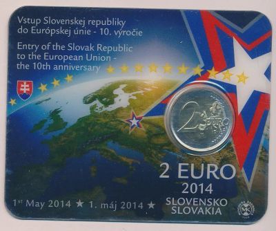 Лот: 9757801. Фото: 1. Словакия 2 Евро 2014 год 10 лет... Европа