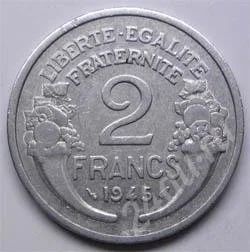 Лот: 201832. Фото: 1. Франция. 2 франка 1945г. (2). Европа