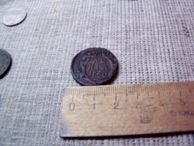 Лот: 6319346. Фото: 1. Денга 1750 года. Отличная. Брак-смещение... Россия до 1917 года