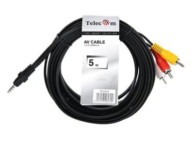 Лот: 20036302. Фото: 1. Кабель аудио 3.5Дж-3RCA 5м Telecom... Шлейфы, кабели, переходники