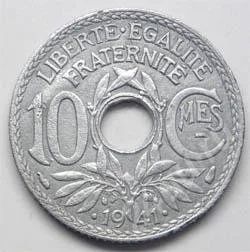 Лот: 216429. Фото: 1. Франция. 10 сантим 1941г. Цинк... Европа