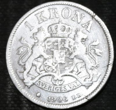 Лот: 15184520. Фото: 1. Швеция. 1 крона. 1906 год. Серебро. Остальные страны