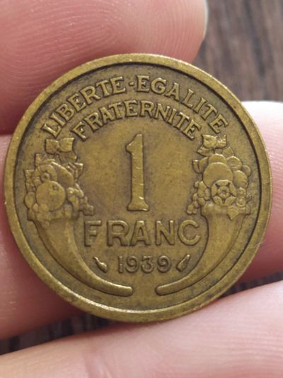 Лот: 15932919. Фото: 1. Франция. 1 франк. 1939г. Европа