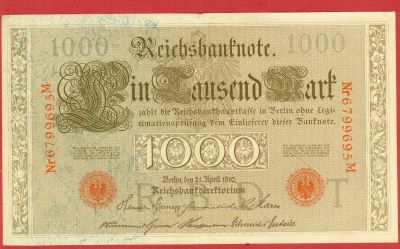 Лот: 12738994. Фото: 1. Германия 1000 марок 1910 aUNC... Германия и Австрия