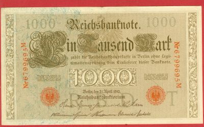 Лот: 12738994. Фото: 1. Германия 1000 марок 1910 aUNC... Германия и Австрия