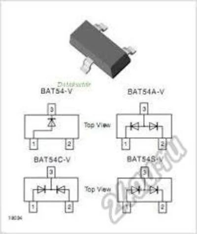 Лот: 4781816. Фото: 1. BAT54S (два диода шоттки 0.2A... Диоды и тиристоры