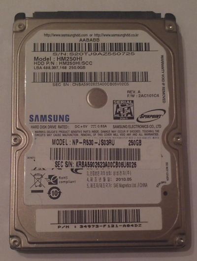 Лот: 7130834. Фото: 1. HDD / Samsung / Model: HM250HI... Жёсткие диски (HDD)