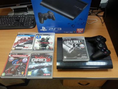 Лот: 5257807. Фото: 1. PS3 SuperSlim 500G + 5 дисков... Игровые приставки, консоли