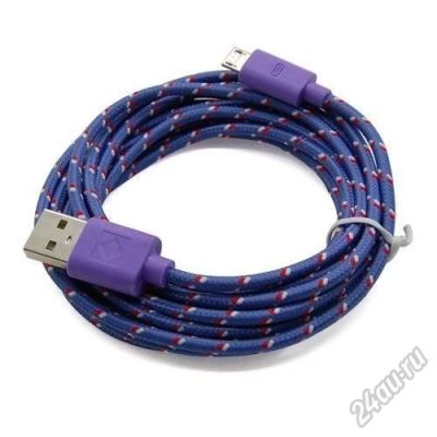 Лот: 5890061. Фото: 1. USB кабель фиолетовый в шелковой... Дата-кабели, переходники