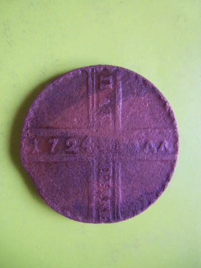 Лот: 4144888. Фото: 1. Петровский крестовой пятак 1724... Россия до 1917 года
