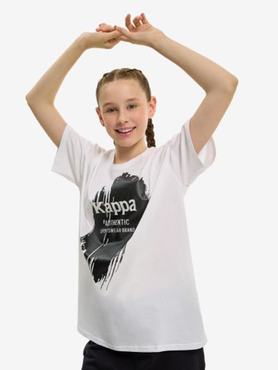 Лот: 24775335. Фото: 1. Футболка для девочек Kappa, Белый. Другое (спортивная одежда)