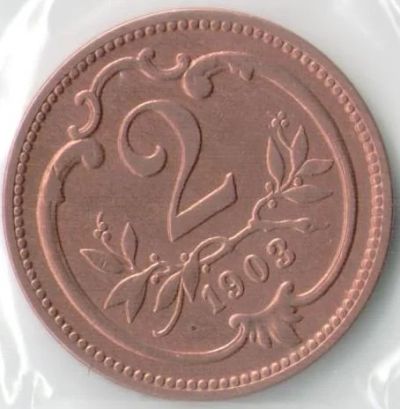 Лот: 14480783. Фото: 1. Австрия 2 геллера 1903 год, Франц... Германия и Австрия