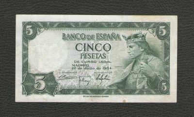 Лот: 16135928. Фото: 1. 5 песет 1954 года. Испания. Красивая... Европа