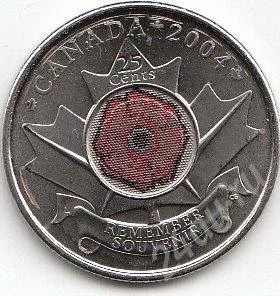 Лот: 646826. Фото: 1. Канада 25 центов 2004 г. (цветная... Америка