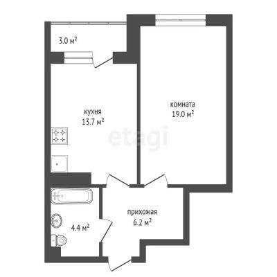 Лот: 25079747. Фото: 1. Продам 1-комн. кв. 42.5 кв.м... Квартиры, студии